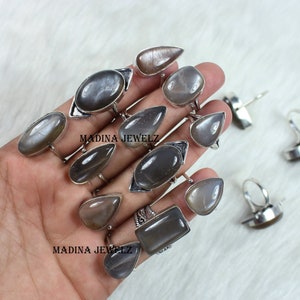 Grey Moonstone Ring Sterling Silver Ring Mix Moonstone Ring Collet Ring Moonstone Gemstone Ring Statement Ring Girls Ring Handmade Jewelry
