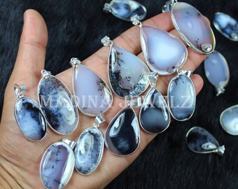 Dendrite Agate Pendant, Sterling Silver Pendant, Bezel Pendant, Crystal Dendrite Pendant, Dendrite Agate Gemstone Pendant, Dendritic Pendant