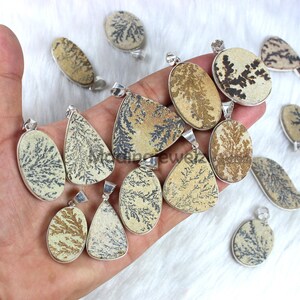 Natural Psilomelane Pendant, Sterling Silver Pendant, Bezel Pendant, Wholesale Pendant, Slice Scenic Dendritic Pendant, Gemstone Pendants image 3