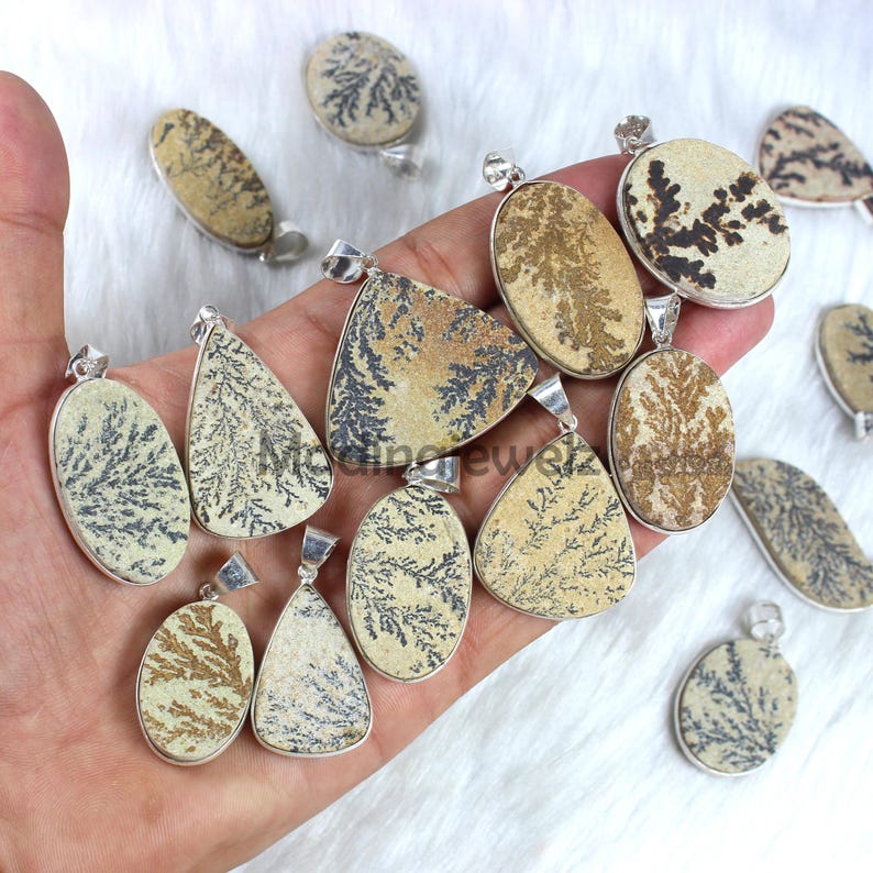Natural Psilomelane Pendant, Sterling Silver Pendant, Bezel Pendant, Wholesale Pendant, Slice Scenic Dendritic Pendant, Gemstone Pendants image 3