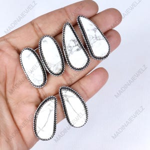 Howlite Earring Sterling Silver Earring Natural Howlite Pair Earrings Stud Earring Collet Earring Howlite Gemstone Earring Howlite Jewelry