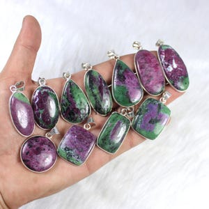 Ruby Zoisite Pendant Sterling Silver Pendant Ruby In Zoisite Gemstone Pendant Bezel Pendant Ruby Zoisite Jewelry Loop Pendant Necklace Gift