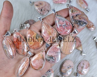 Rhodochrosite Pendant Sterling Silver Pendant Mix Pendant Pink Rhodochrosite Gemstone Pendant Rhodochrosite Jewelry Bezel Pendant Necklace