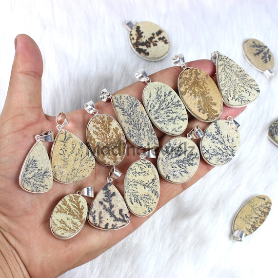 Natural Psilomelane Pendant, Sterling Silver Pendant, Bezel Pendant, Wholesale Pendant, Slice Scenic Dendritic Pendant, Gemstone Pendants