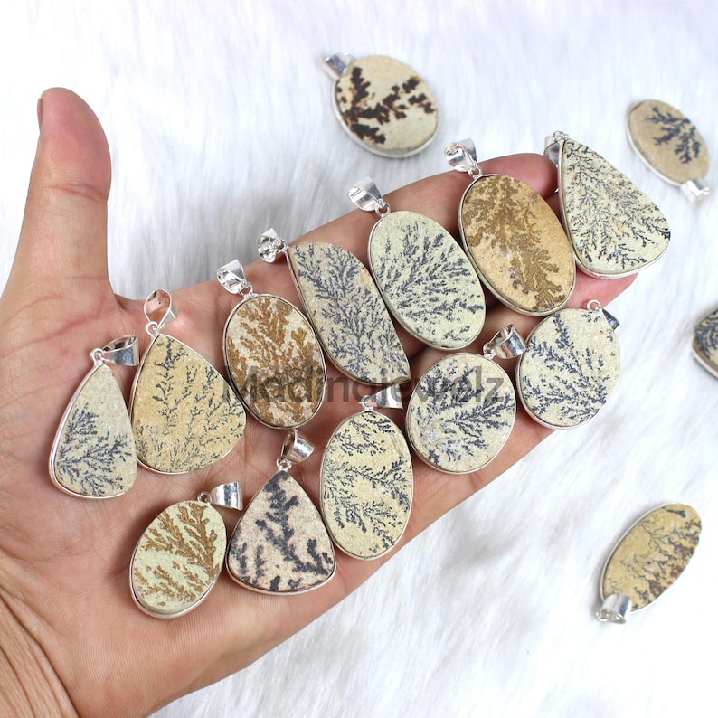 Natural Psilomelane Pendant, Sterling Silver Pendant, Bezel Pendant, Wholesale Pendant, Slice Scenic Dendritic Pendant, Gemstone Pendants image 1