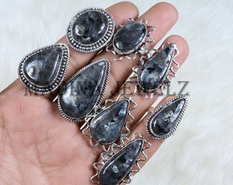 Larvikite Rings-Sterling Silver Ring-Black Larvikite Gemstone Ring-Collet Ring-Birthstone Ring-Chunky Rings, Statement-Ring