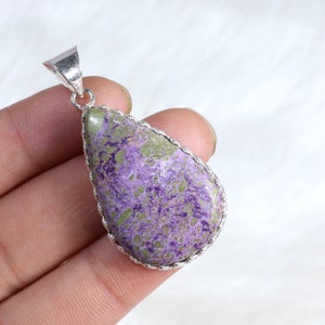 Stichtite Pendant Sterling Silver Pendant Purple Stichtite Gemstone Pendant Pear Pendant Anxiety Pendant Stichtite Jewelry Collet Pendant