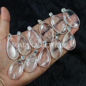 Colgante de cuarzo transparente Colgante de plata esterlina Colgante de cuarzo cristalino Colgante de bisel Colgante de piedra preciosa de cuarzo transparente Joyería de cristal Regalo para ella