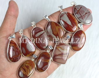 Noreena Jasper Pendant, Sterling Silver Pendant, Mix Shape Pendant, Red Noreena Jasper Gemstone Pendant, Bezel Pendant Noreena Pendant Gift