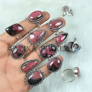 Rhodonite Ring Sterling Silver Ring Bulk Ring Collet Ring Pink Rhodonite Gemstone Ring Designer Ring Rhodonite Jewelry Boho Ring Gift Ring