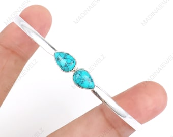 Bracciale Donna In Argento Sterling 925 Con Turchese Autentico - Polsino Regolabile, Gioiello Stile Nativo Americano - 5
