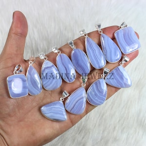 Blaue Spitze Achat Anhänger, Sterling Silber Anhänger, Natürliche Blaue Spitze Achat Edelstein Anhänger Lünette Anhänger Blaue Spitze Anhänger Mädchen Anhänger