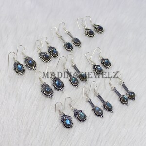 Boucle d'oreille en labradorite bleue, boucles d'oreilles en argent sterling, boucles d'oreilles collet Paire de boucles d'oreilles labradorite boucle d'oreille crochet image 4