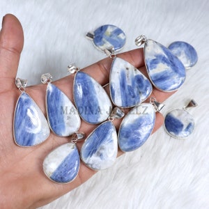 Blue Kyanite Pendant Sterling Silver Pendant Kyanite Jewelry Bezel Pendant White Kyanite Gemstone Pendant Mix Shape Pendant Kyanite Necklace