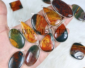 Bloodstone Pendant Sterling Silver Pendant Mix Red Green Bloodstone Gemstone Pendant Bezel Pendant Bloodstone Jewelry Handmade Pendant Gift