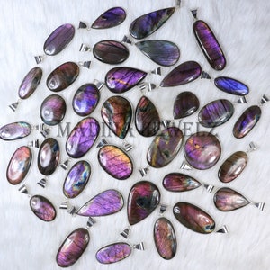 Natural Purple Labradorite Pendant, Silver Pendant, Wholesale Labradorite Gemstone Pendant, Spectrolite Pendant, Bezel Sterling Necklace image 3