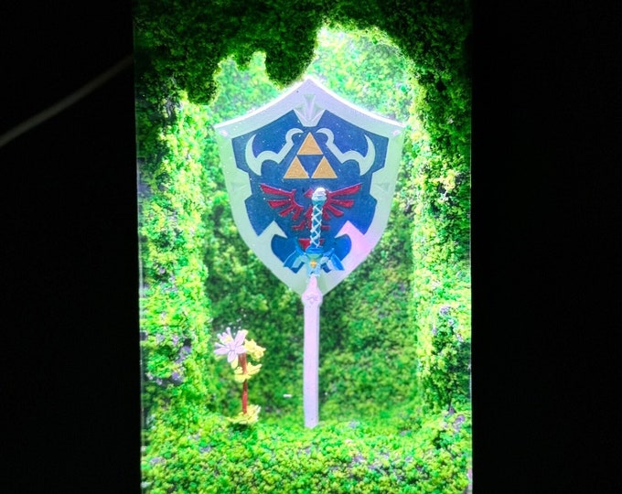 Shield and sword Resin Lamp, Handmade Zelda Light gift, Unique Zelda Gift for Room Decor, Epoxy Lamp