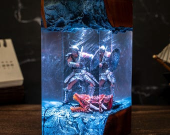 Handmade Skyrim Resin Lamp: Dragon Born LED Light, Unique Room Decor