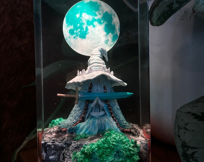 Blue Witch Resin Lamp, Handmade game night Light gift, Unique Gift for Room Decor, Epoxy Lamp