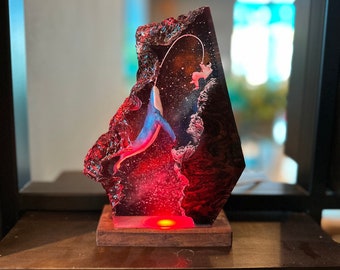 Whale Galaxy Resin Lamp: Astronaut Epoxy Night Light