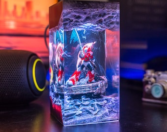 Handmade Zero Megaman Resin Lamp: 16-Color LED Night Light Gaming Decor