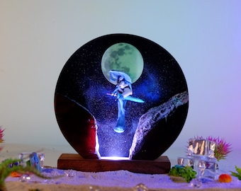 Luminária de resina de bruxa feita à mão: luz noturna epóxi, decoração exclusiva para quarto
