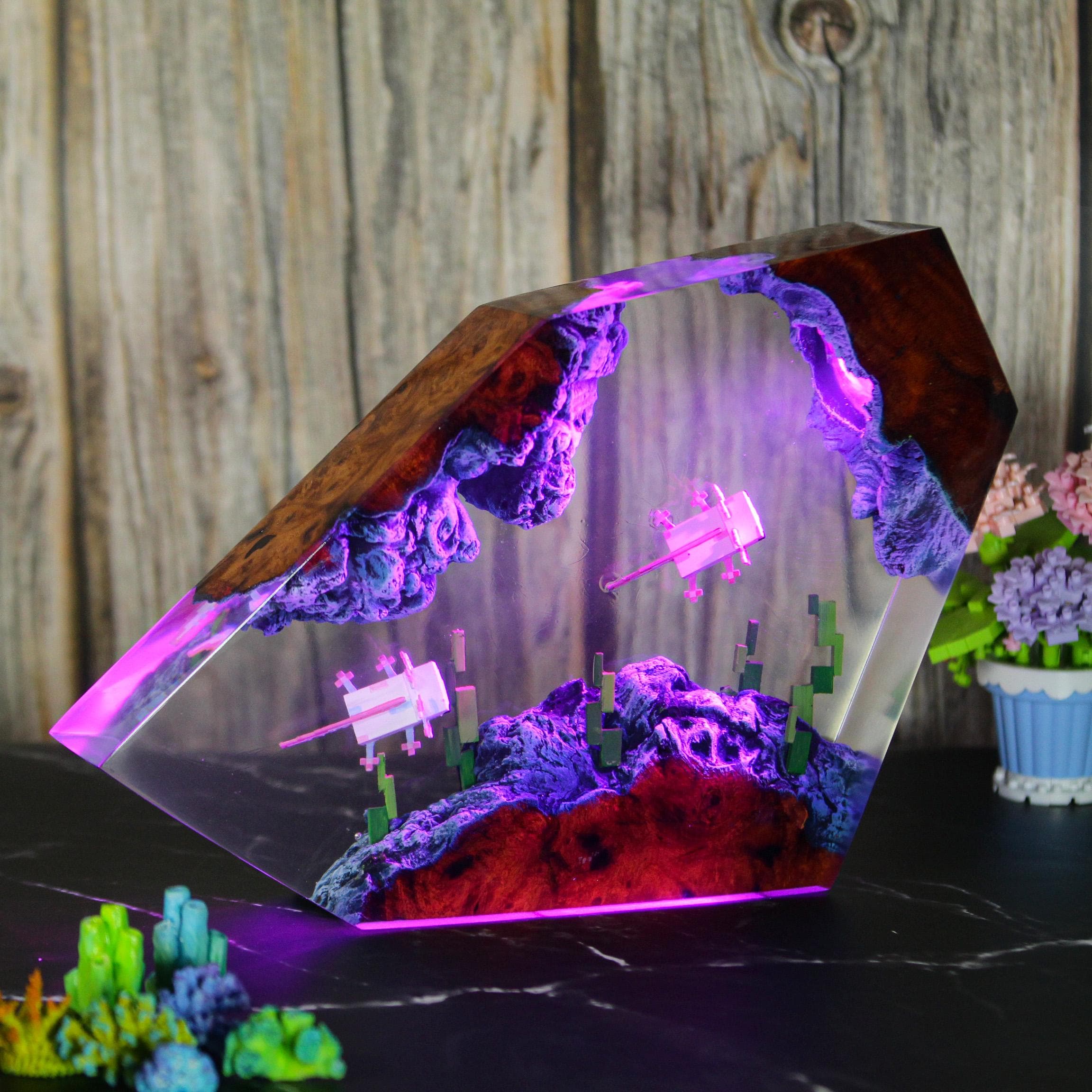 Axolotl Minecraft Resin Lamp, Handmade Diorama Night Light - Etsy