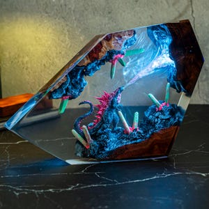 Godzilla Resin Lamp: Handmade Epoxy Night Light - Unique Room Decor
