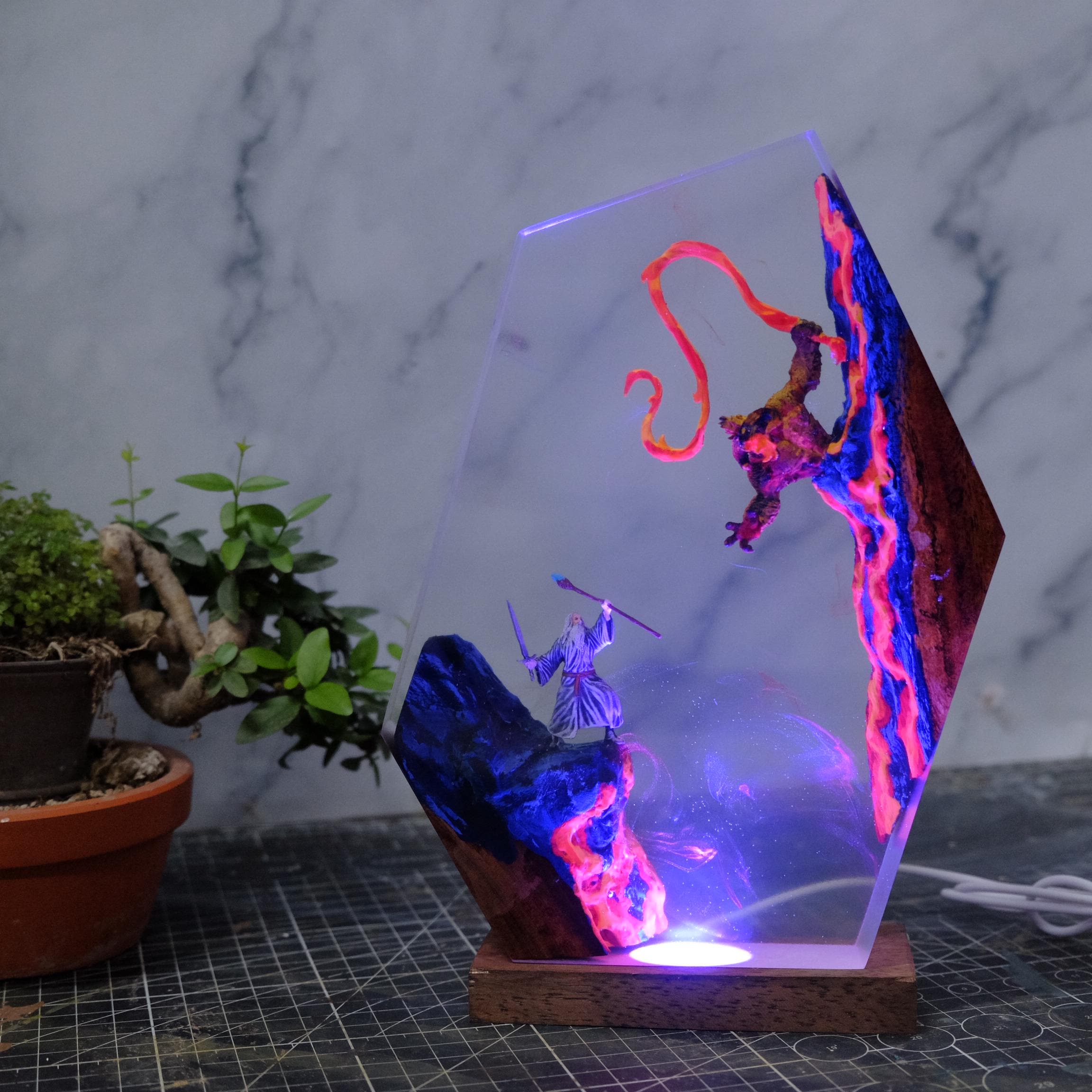 Grey Wizard Resin Lamp, Handmade Epoxy Night Light, LOTR Room