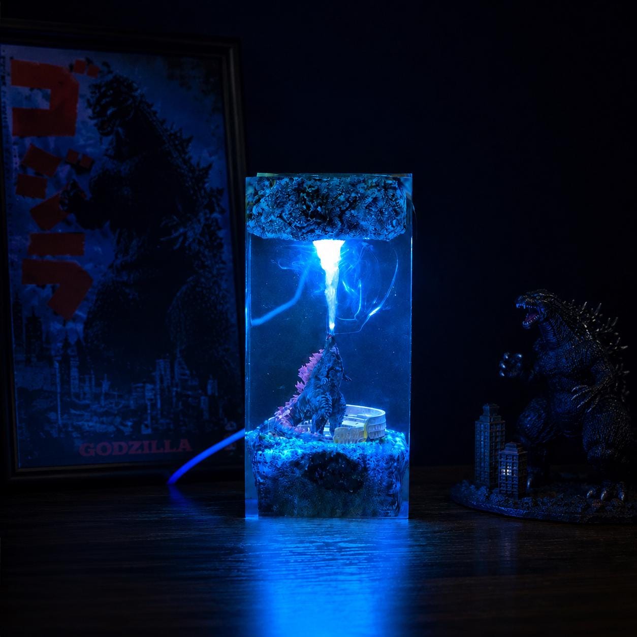 Handcrafted Atomic Breath Godzilla Resin Lamp - King of the