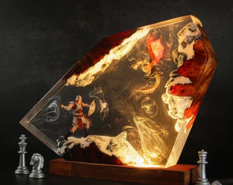 Dragon Born Resin Lamp: Handmade Skyrim Light, Elder Scrolls Decor