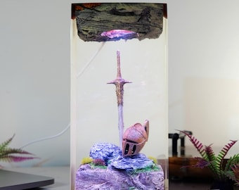 Sword and Helmet Resin Lamp, Handmade D&D Epoxy Lamp, night Light gift, Unique Gift for Room Decor, Birthday gift for him Gaming gift