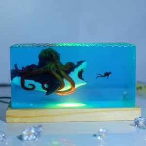 Shark Resin Lamp: Handmade Ocean Diorama Night Light