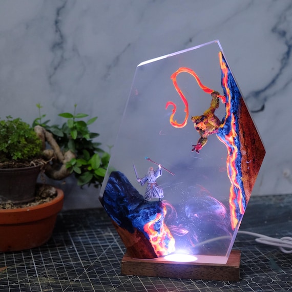 Grey Wizard Resin Lamp, Handmade Epoxy Night Light, LOTR Room