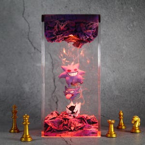 Anime Resin Lamp, Handmade Anime Gen.gar Light gift, Unique Anime Gengar. Gift for Room Decor, Epoxy Resin Desk Lamp, Desk Decor