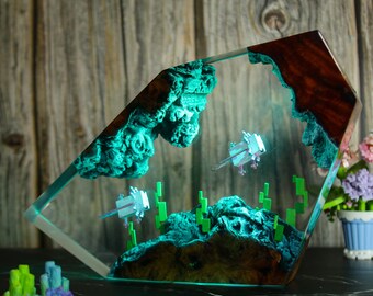 Axolotl Miycraft Resin Lamp, Diorama Handmade Epoxy Lamp, Night