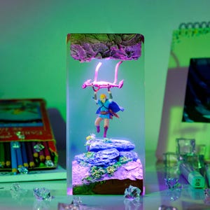 Handmade Zelda Resin Lamp: Link Master Sword Light, Tears of the Kingdom Decor