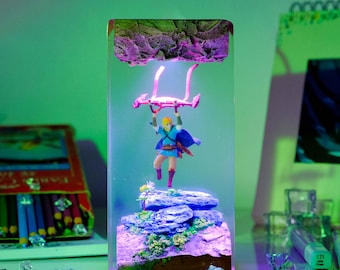 Handmade Zelda Resin Lamp: Link Master Sword Light, Tears of the Kingdom Decor