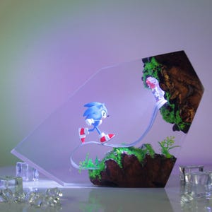 Diorama Sonic Resin Lamp, Handmade Sonic Light gift, Unique Sonic Gift for Room Decor, Epoxy Lamp, shadow the hedgehog