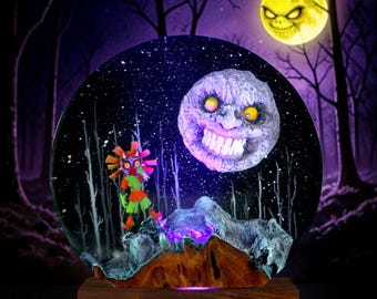Ręcznie robiona maska Majory i lampa z żywicy księżycowej: wystrój pokoju Zelda