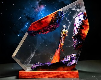 Handcrafted Flying Soldier & Alien Resin Lamp