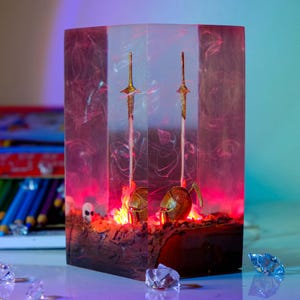 Fire Glowing Sword Resin Lamp: Handmade Darksouls Desk Decor