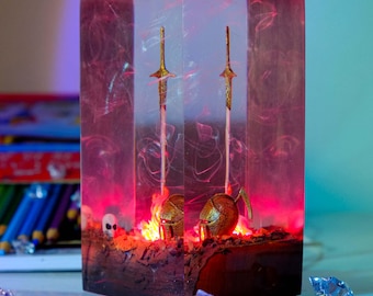 Luminária de resina com espada brilhante de fogo: decoração de mesa Darksouls feita à mão