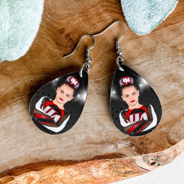 Personalized Photo Earrings, Cheer Mom Earrings, School Spirit Earrings,Spirit Earrings Gift for cheer Mom, Team Mom Gift,