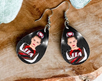 Personalized Photo Earrings, Cheer Mom Earrings, School Spirit Earrings,Spirit Earrings Gift for cheer Mom, Team Mom Gift,