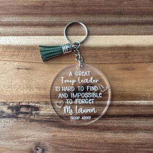 Personalized Troop Leader Gift, Troop Leader Keychain, Gift for Her, End of Year Gift, Thank you Gift, Scout Leader, Cookie Mom, Troop Gift