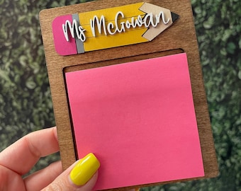 Personalized Teacher Sticky Note Holder: Custom Desk Organizer Gift