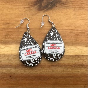 Personalized Teacher Gift, Teacher Name Earrings, Teacher Appreciation Gift, Notebook Earrings, Preschool Teacher Gift, Gift for Her,