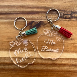 Personalized Teacher Keychain: Acrylic Apple Gift
