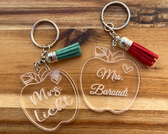 Teacher Keychain, Apple Keychain, Teacher Appreciation Gift,  Acrylic Keychain, Gifts for Her, Personalized Gift, Teacher gift